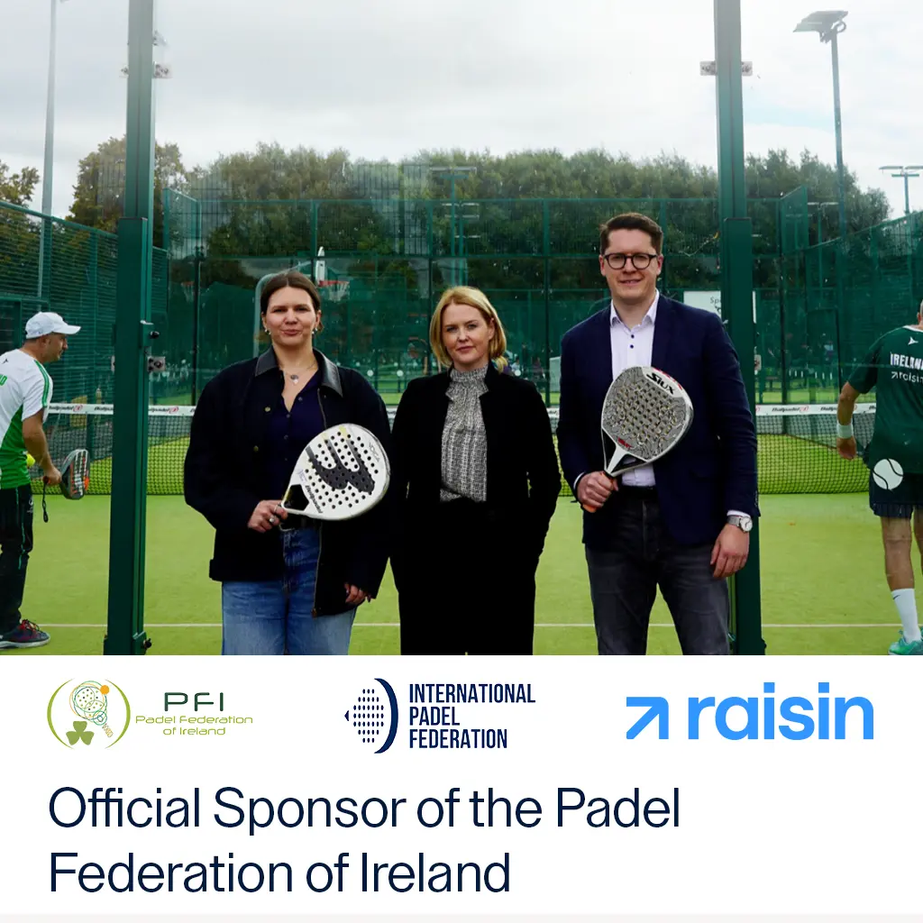 raisin_ie_padel_sponsorship Raisin team with Padel Federation of Ireland officials announcing sponsorship.