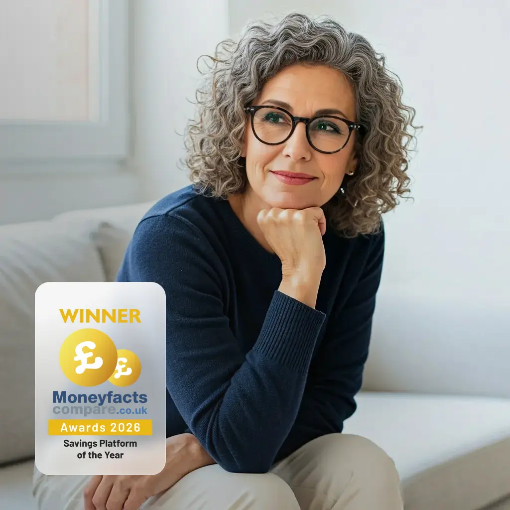 A woman with curly grey hair and glasses staring into the distance