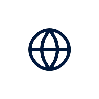 Navy blue globe icon shown in a clean style