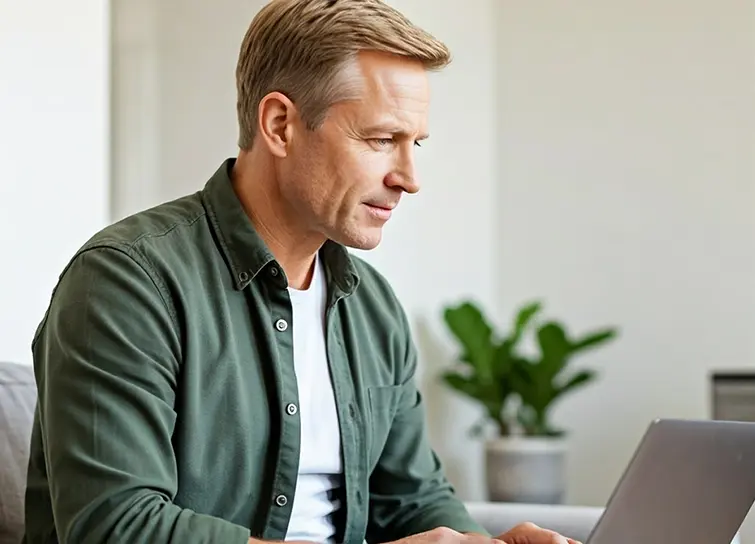 Hombre mirando la pantalla del portátil.