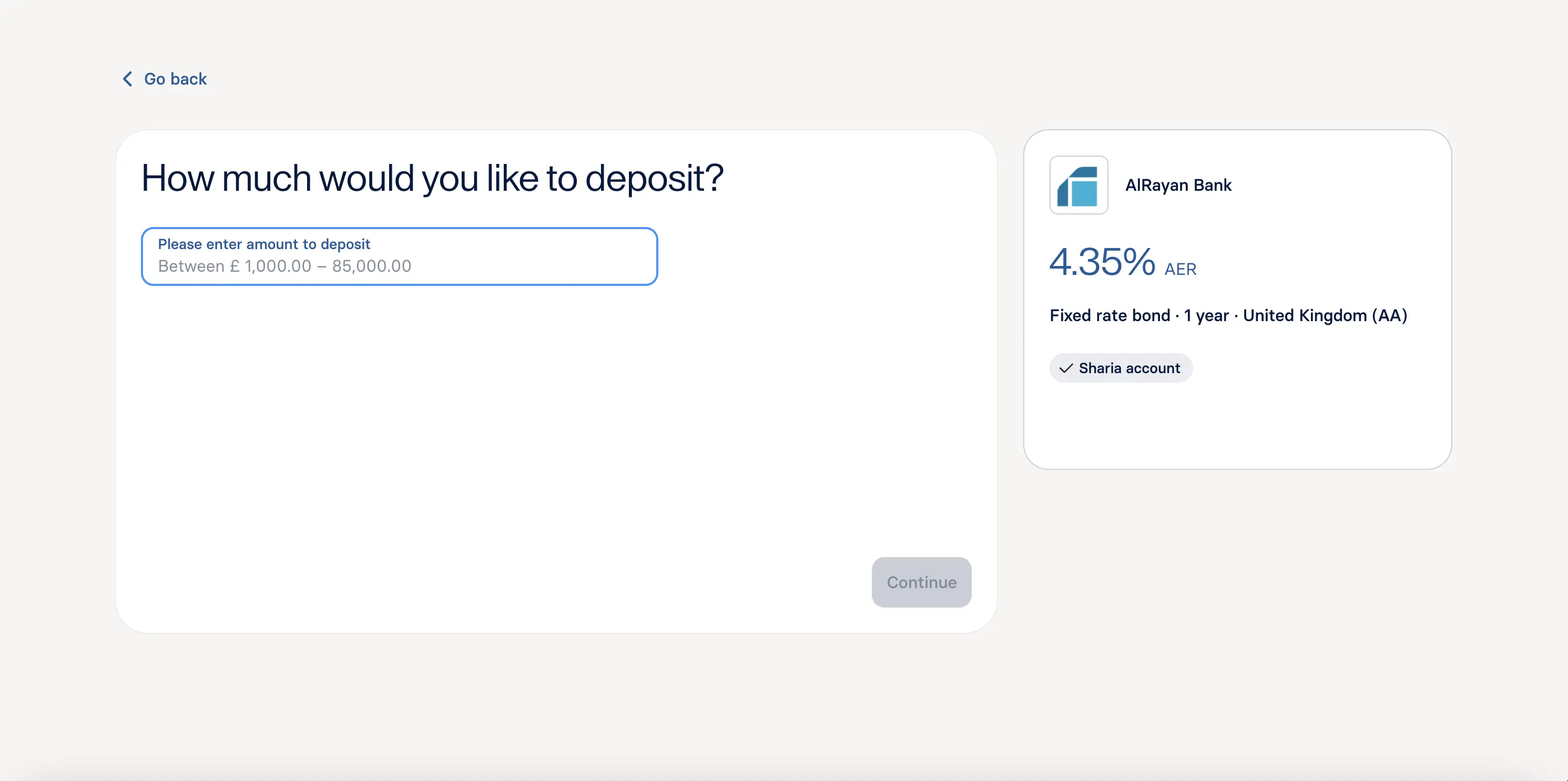 raisin_uk_deposit_amount.png Screenshot of 'How much would you like to deposit' screen