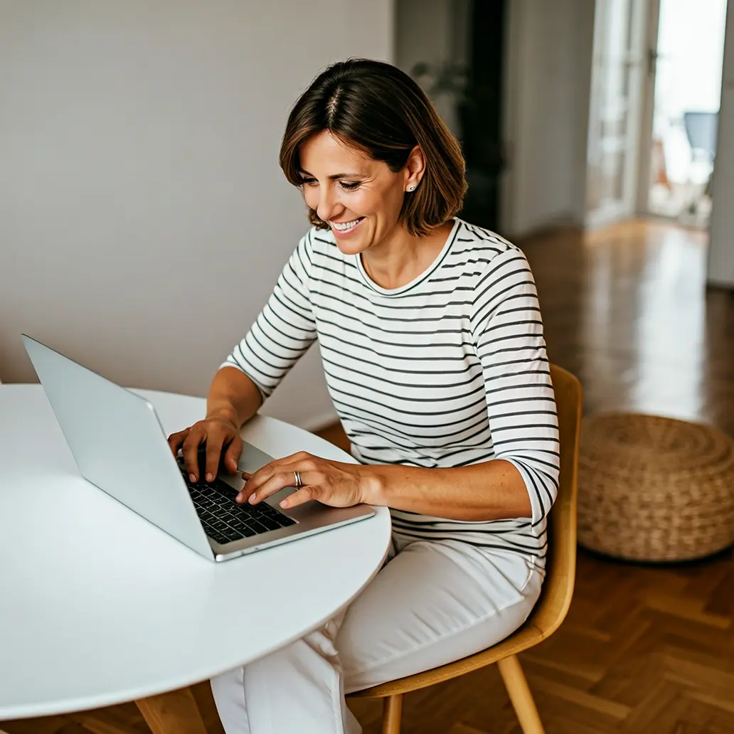 Kobieta korzystająca z laptopa w domu, zarządzająca swoimi finansami online